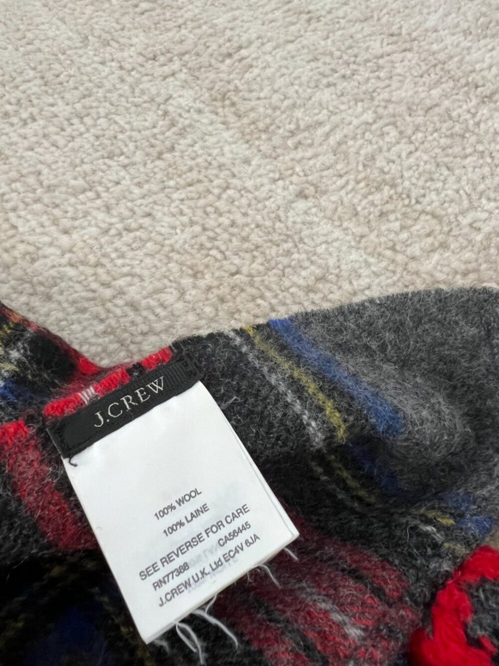 J. Crew Wool Tartan Plaid Pom Pom Scarf Wrap - Picture 6 of 7